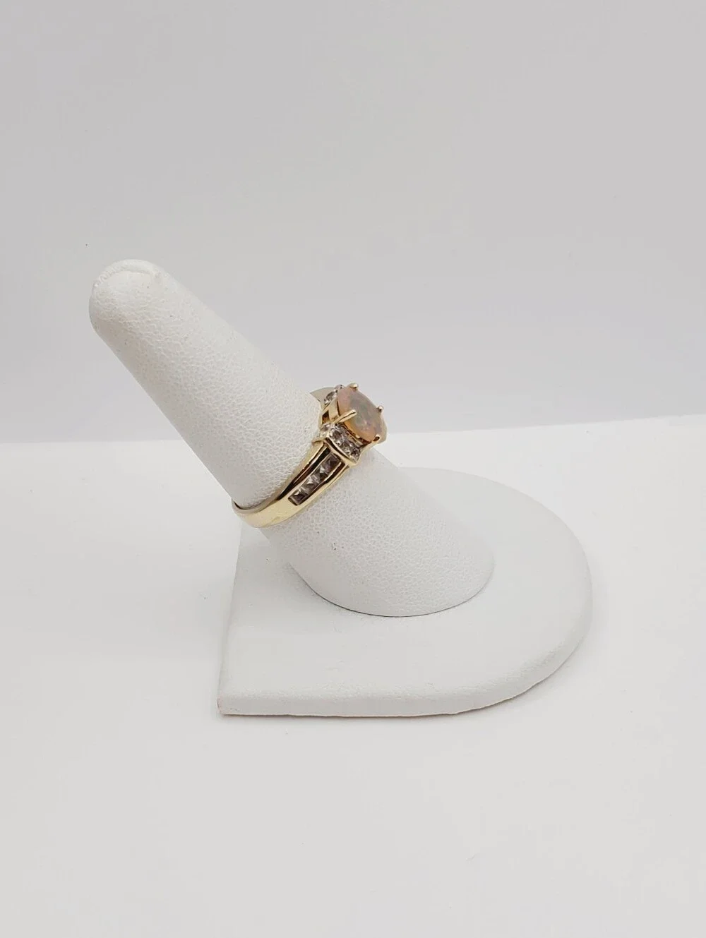 Genuine Faceted Opal Yellow Gold - 925 Sterling Silver Ring